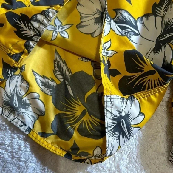 💥Vtg Y2K Floral Men’s Swim Trunks Shorts Swimsuit Bottoms KIRRA Yellow Gray LG - Picture 6 of 8